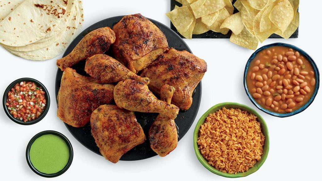 8Pc Fire-Grilled Chicken Dinner · 8 pieces of fire-grilled chicken with 2 large sides, warm tortillas, tortilla chips and fresh salsa.