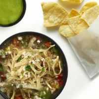 Homemade Tortilla Soup (Large) · A large serving of shredded fire-grilled chicken, roasted corn, celery, carrots, roasted pob...