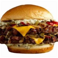 Bacon Smashed Hatch Chile Burger · DOUBLE PATTY / HAND - SMASHED AND SEARED WITH BACON / AMERICAN CHEESE / YOUNG GUNS HATCH CHI...