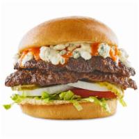 Buffalo Bleu Burger · DOUBLE PATTY / HAND-SMASHED / BLEU CHEESE CRUMBLES / MEDIUM BUFFALO SAUCE / SHREDDED ICEBERG...