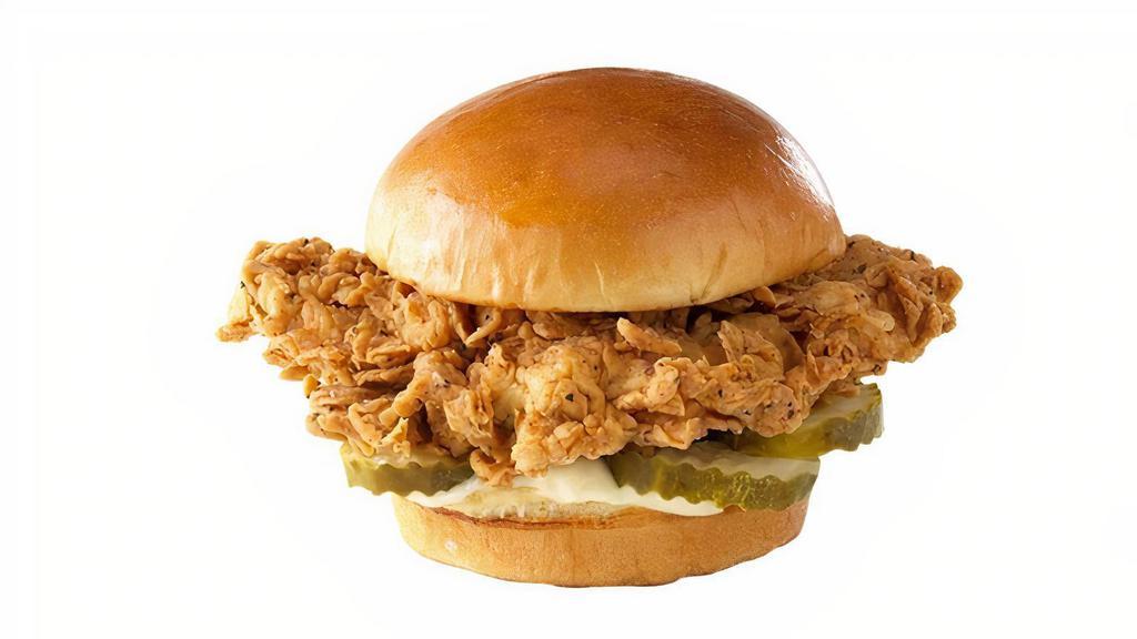 Classic Chicken Sandwich · HAND-BREADED CHICKEN / PICKLES / MAYO / CHALLAH BUN / NATURAL-CUT FRENCH FRIES / MAKE IT WILD™: ADD A WILD SAUCE® DRIZZLE FOR NO CHARGE