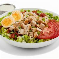 Chopped Cobb Salad · PULLED CHICKEN / ROMAINE LETTUCE / TOMATOES / BACON / HARD-BOILED EGG / RANCH DRESSING / BLE...