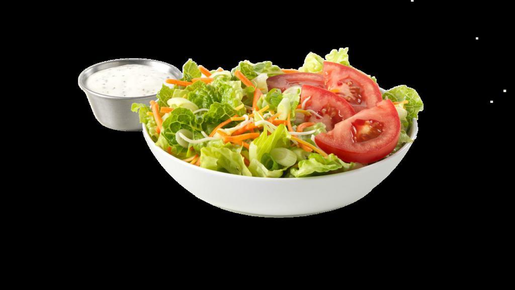 Side Salad · ROMAINE LETTUCE / TOMATOES / CHEDDAR-JACK CHEESE / SHREDDED CARROT / GREEN ONION / CHOICE OF DRESSING
