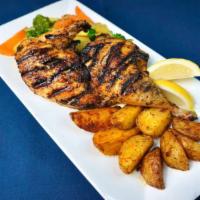 Chicken Lemonato with Oven Potatoes & Vegetables · One-half Mary's Organic free range chicken mostly deboned, brushed with mixture of olive oil...