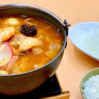 H6. Korean Kimchi Pot 韓式泡菜豆腐鍋 · Spicy. Sliced pork, quail egg, shrimp, clam, kamaboko, imitation crab, pork meatball, fish b...
