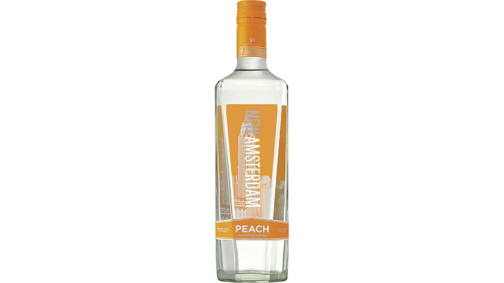 New Amsterdam Peach Vodka (750 Ml) · New Amsterdam Peach offers notes of succulent peach flavor, and is rounded out with orange blossom and a touch of vanilla to create a complex and pleasant fruit profile. Its soft, refreshing mouthfeel leads to a smooth, clean finish.