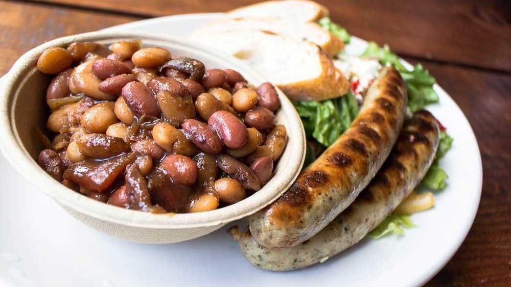 Bavarian - One Sausage Plate · choice of sausage w/sauerkraut, German potato salad + sweet & tangy baked beans