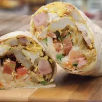 Breakfast Burrito · Choice of Meat, Scrambled Eggs, Cheese, Potatoes & Pico de Gallo