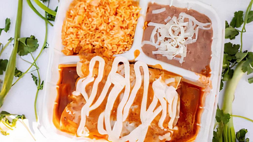 Enchiladas · Choice of Meat with Arteaga’s Enchilada sauce and Cheese. Served with Rice, 
Beans, Pico de Gallo, Sour Cream, Guacamole & Lettuce.