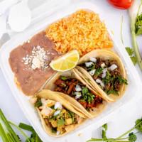 Taco Plate · Three Tacos with Rice & Beans