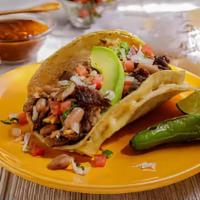 Super Taco · Choice of Meat, Rice, Whole Beans, Melted Cheese, Avocado & Pico de Gallo