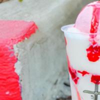 Scoop O' Strawberry · Milk icy layered w/ strawberry concentrates over strawberry jam topped with strawberry ice c...
