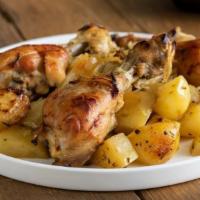 POLLO ARROSTO · Herb marinated, grilled half free-range Mary’s Chicken, Amarosa potatoes.