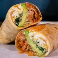 Beyond Breakfast Burrito · 3 eggs, choice of beyond sausage, white American cheese, crispy tater tots, spicy basil aiol...