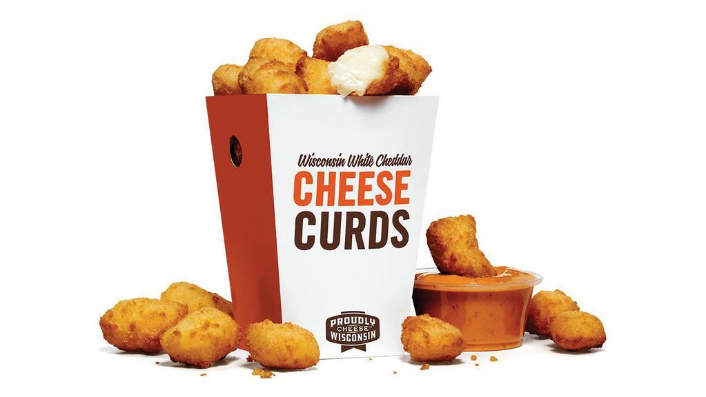 Sriracha Cheese Curds · Real 100% Wisconsin Cheddar Cheese lightly breaded and golden-fried, with a spicy Sriracha kick