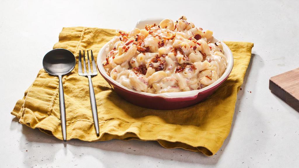 Garlicky Bacon Mac by Homeroom · By Homeroom. Creamy gouda, salty Italian pecorino cheese and just the right amount of garlic and bacon. Contains gluten and dairy. We cannot make substitutions.