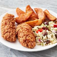 Combo Meal #4 · Chicken tenders (two pieces) with (4 oz) coleslaw and (4 oz) potato wedges.