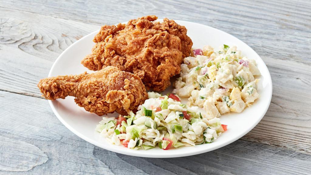 Chicken Combo Meal #4 · Fried chicken breast and wing with cole slaw and potato salad.