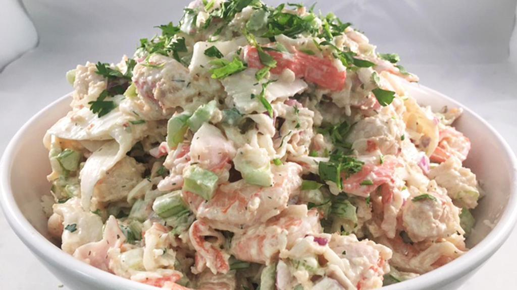 Seafood Salad (1 Lb.) · A tasty blend of creamy and crunchy with chunks of imitation crabmeat, chopped celery, white onion, and a classic mayonnaise dressing.