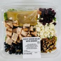 Chicken & Berry Salad 16.5 oz. · Valley Spring Mix Salad with Grilled White Chicken Meat, Feta Cheese, Blueberries, Walnuts, ...