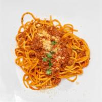 Spaghetti Bolognese · Pasta with our delicious homemade meat sauce (beef)