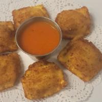 Fried Ravioli · Breaded cheese ravioli (6) deep fried and served with a side of marinara sauce