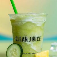 The Cucumber Pineapple One 16 Oz · Cucumber, Pineapple, Honey, Coconut Water - Blended with Frozen Pineapple