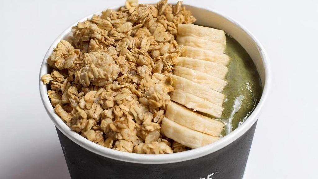 The Green Bowl · Acai Blended with Spinach, Kale, Banana, Honey, Spirulina & Almond Milk. Topped With Granola, Banana & Honey
