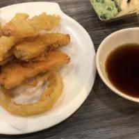 Tempura · Deep fried, two pieces shrimp, and assorted vegetables.