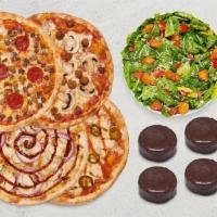 MOD Quad: Pizza, Salad, Dessert · Four MOD-size pizzas, one MOD-size salad to share, and four No Name Cakes