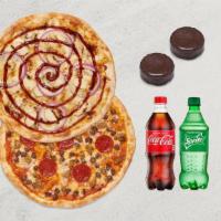 Mod Double: Pizza, Drinks, Dessert · Two MOD-size pizzas, two bottled beverages, and two No Name Cakes