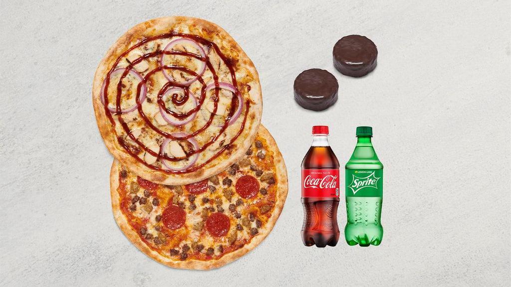 MOD Double: Pizza, Drinks, Dessert · Two MOD-size pizzas, two bottled beverages, and two No Name Cakes