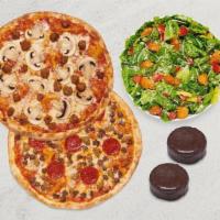 Mod Double: Pizza, Salad, Dessert · Two MOD-size pizzas, one Mini-size side salad, and two No Name Cakes