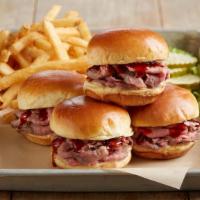 Bbq Tri-Tip Sliders With Fries* · Marinated, slow-roasted, sliced sirloin | BJ’s Peppered BBQ sauce | BBQ ranch | fluffy mini ...