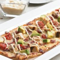 California Club Flatbread · Grilled chicken | applewood smoked bacon | seasoned tomatoes | BJ's signature five cheese bl...