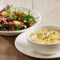 Soup And Salad Combo · Bowl of soup or chili | house, caesar, wedge or fresh mozzarella and tomato salad