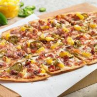 The Spicy Pig Pizza · Smoked ham | applewood smoked bacon | sweet pineapple| jalapeños | BJ's signature five chees...