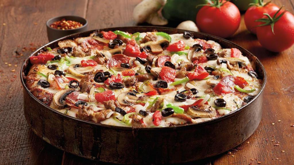 Bj'S Favorite Pizza - Large · Housemade meatballs | pepperoni | italian sausage | mushrooms | green bell peppers | black olives | onions | seasoned tomatoes