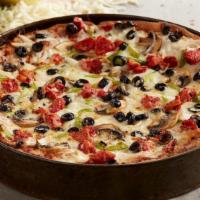 Vegetarian Pizza - Large · Mushrooms | green bell peppers | black olives | onions | seasoned tomatoes