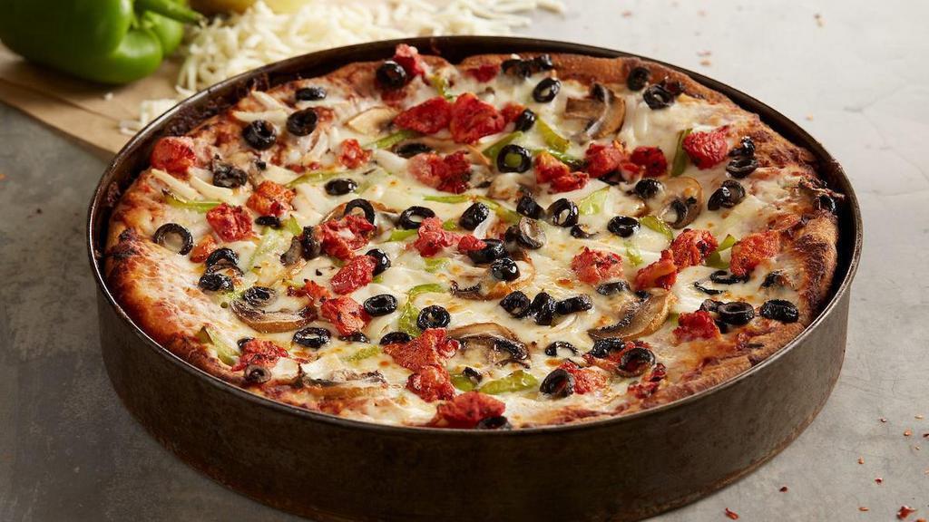 Vegetarian Pizza - Mini · Mushrooms | green bell peppers | black olives | onions | seasoned tomatoes