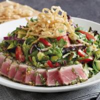 Enlightened Seared Ahi Salad* · Sashimi-grade ahi tuna | baby field greens | napa cabbage | romaine | red bell peppers | tom...