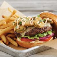 Crispy Jalapeno Burger* · Fire-grilled beef patty | fried jalapenos | pepper jack cheese | chipotle mayonnaise | red o...
