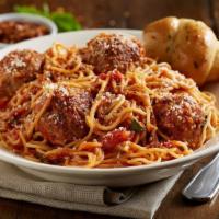 Jumbo Spaghetti And Meatballs · Housemade meatballs | San Marzano marinara | garlic | red pepper flakes | fresh basil | parm...