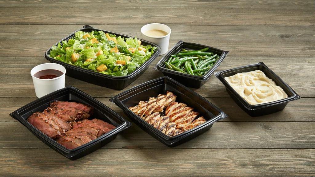 Tri-Tip & Chicken Bundle · 18 oz. Tri-Tip | 3 Sliced Chicken Breasts | 2 Family-Sized Sides | 1 Family-Sized Salad  Serves 4