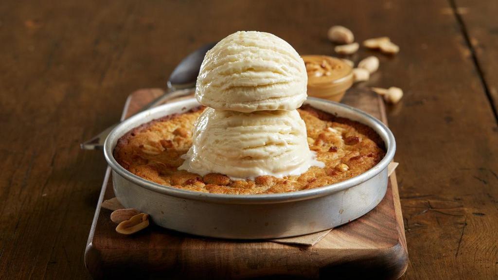 Peanut Butter Pizookie® · Fresh-baked peanut butter cookie | rich vanilla bean ice cream