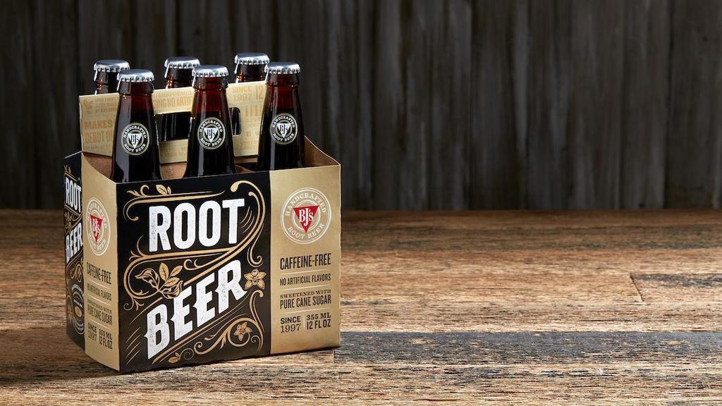 Bj'S Root Beer- 6 Pack · A caffeine-free root beer soda sweetened with pure cane sugar and free of artificial flavors   Available in a 6-pack (12 oz. bottles).  A recycling deposit has been added, where applicable.