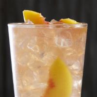 Sunset Peach Tea Lemonade · Sunset Peach botanical tea | Monin White Peach | lemonade | peaches