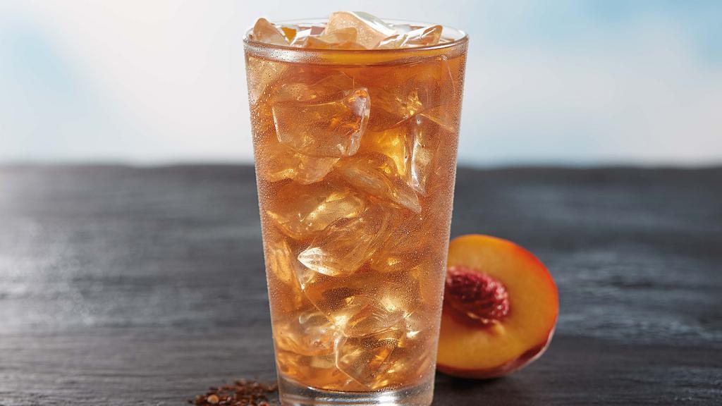 Sunset Peach Caffeine-Free Iced Tea · Brewed caffeine-free, zero-calorie botanical iced tea with a light peach flavor