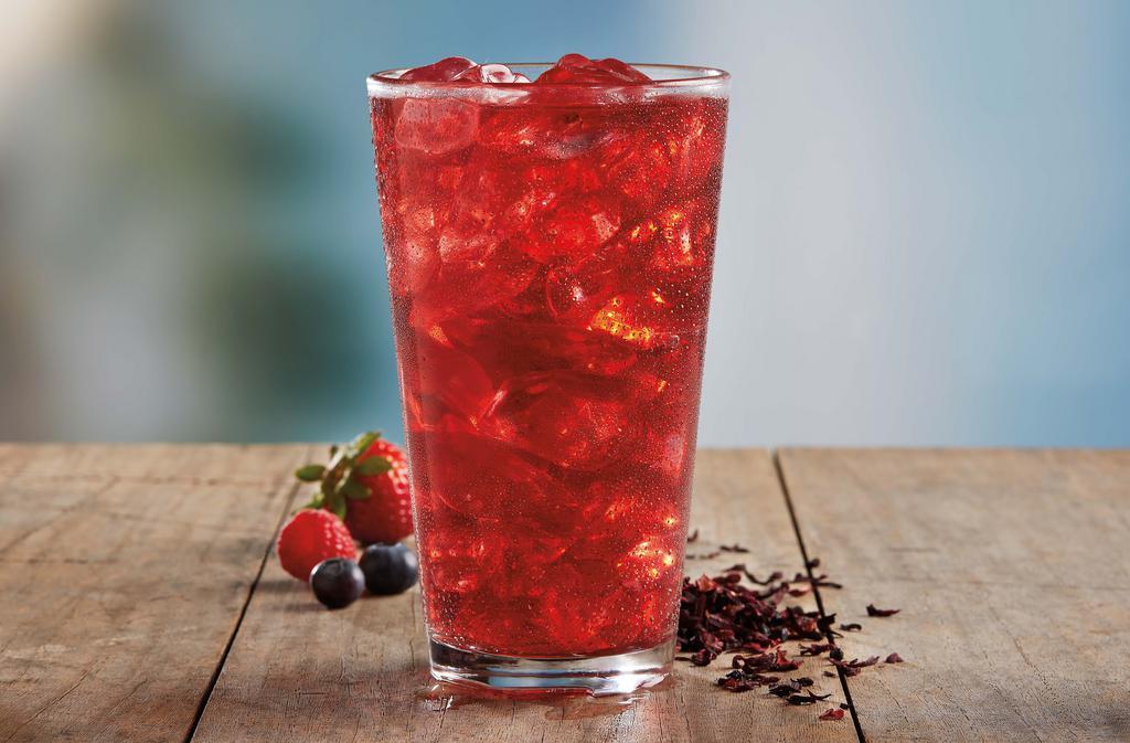 Berry Hibiscus Caffeine-Free Iced Tea · Brewed caffeine-free, zero-calorie botanical iced tea with natural flavors of wild berry and hibiscus