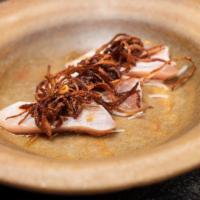 Tataki of Albacore · 6 Pieces of seared albacore with crispy fried onions